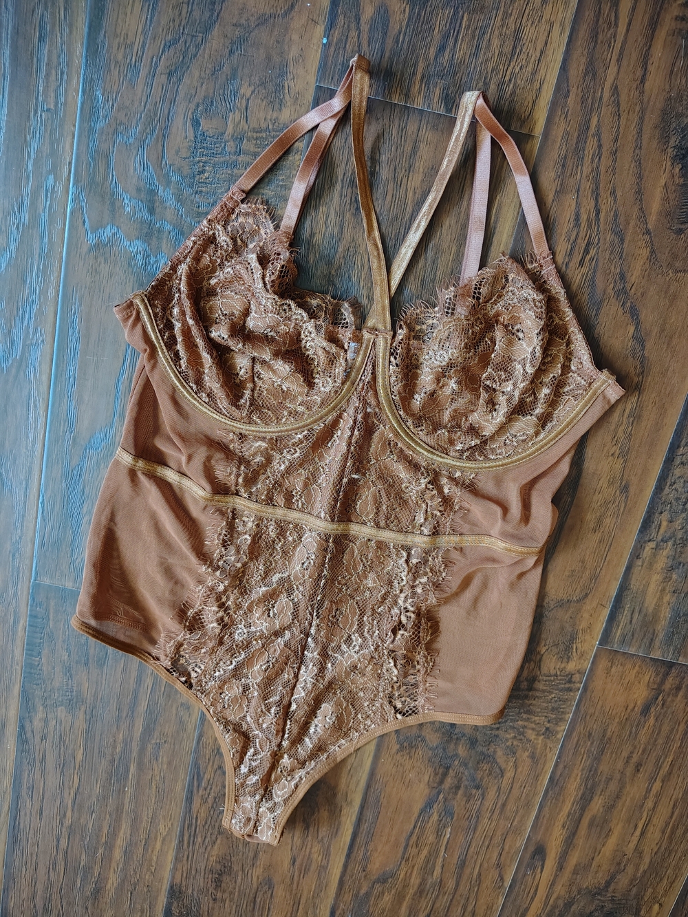 Burnt orange lace bodycon thong bodysuit size 1X